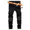 Leather Stitching Zipper Men's Jeans Mid Waist Jeans Straight Pants